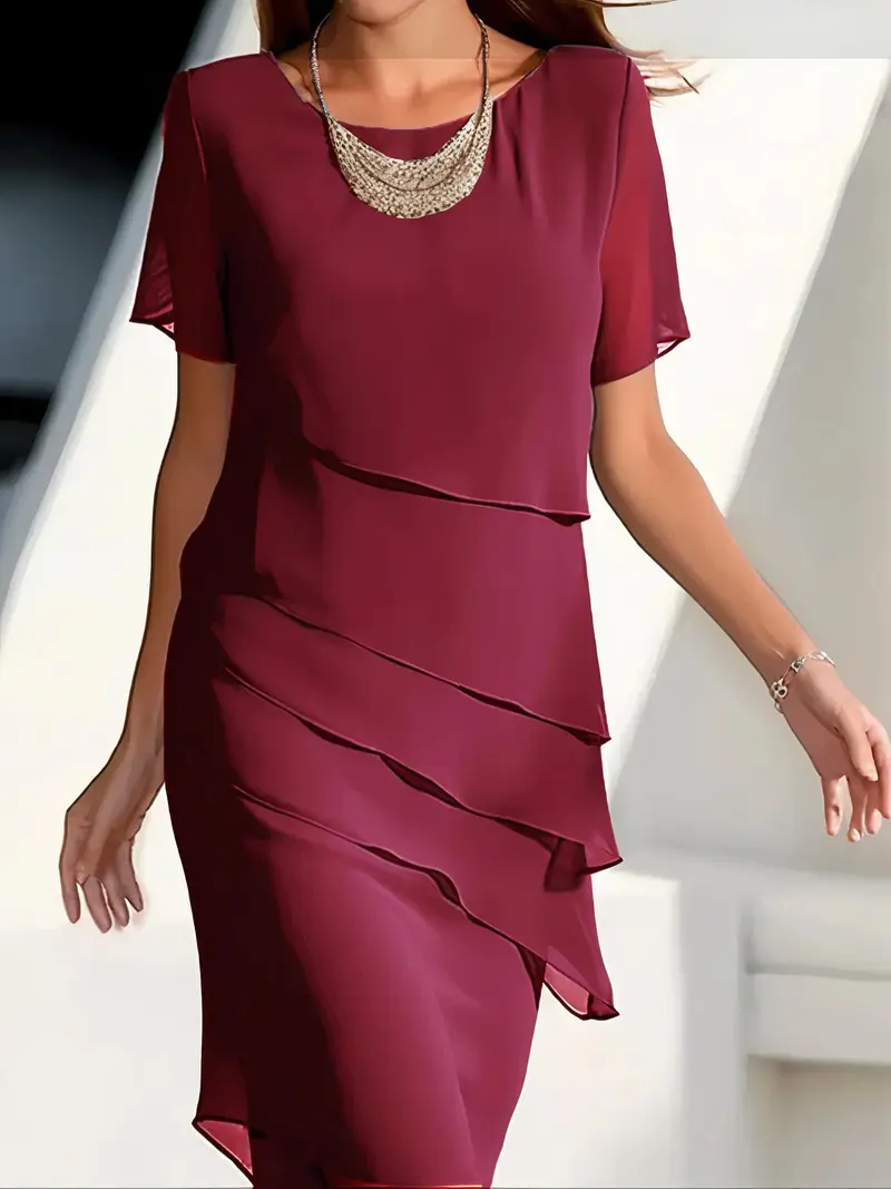 Gelaagde Chiffonjurk – Elegante Damesjurk met Luchtige Pasvorm