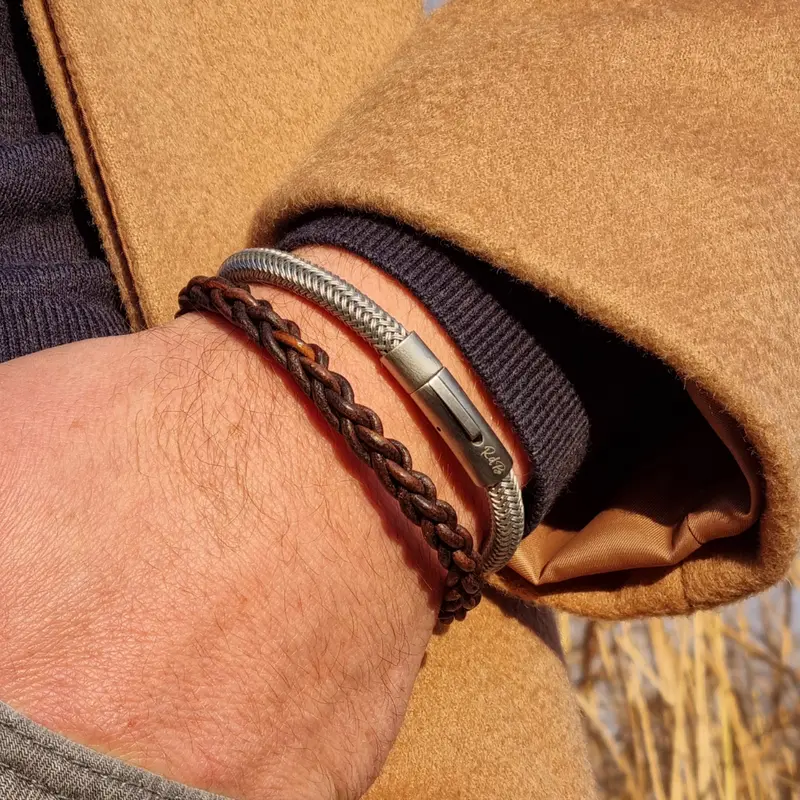 Gevlochten Leren Armband Heren Coco Marrón - Donker Bruin - Echt Leer