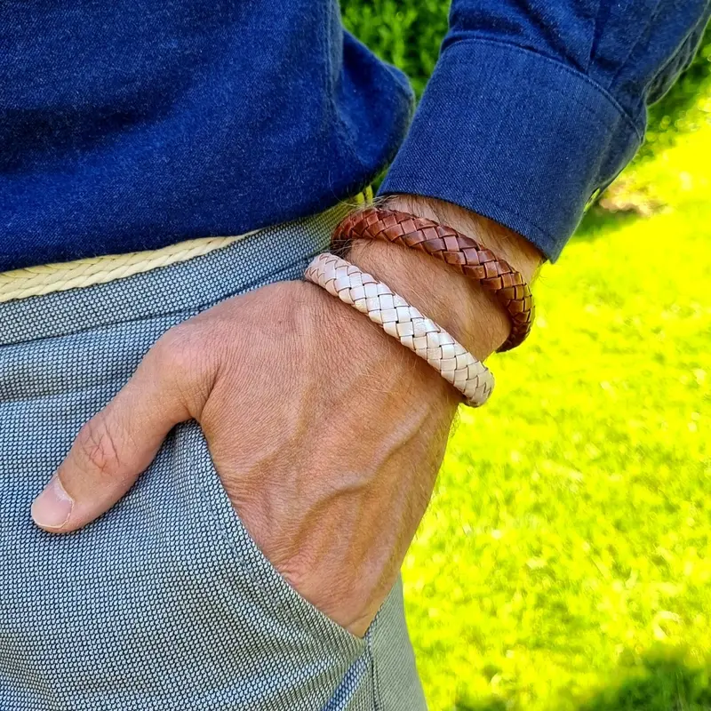 Gevlochten Leren Armband Heren Iced Pink - Licht Roze - Echt Leer