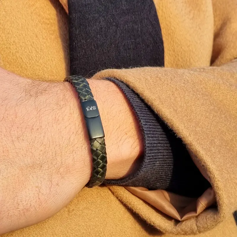 Gevlochten Leren Armband Heren Makapu Reef - Zwart Groen