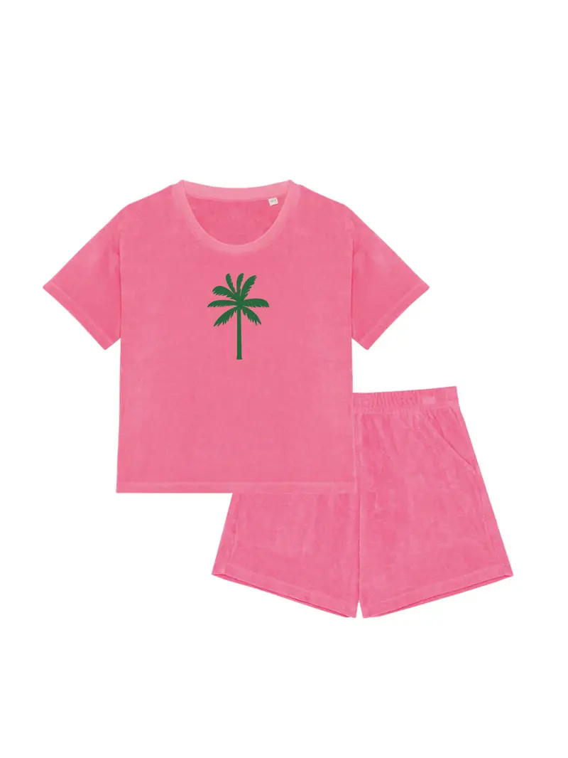 Girl Badstof Set Palm Tree Green Velvet  | NOTE