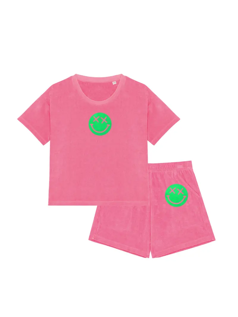 Girl Badstof Set Smiley Neon Green Velvet | NOTE