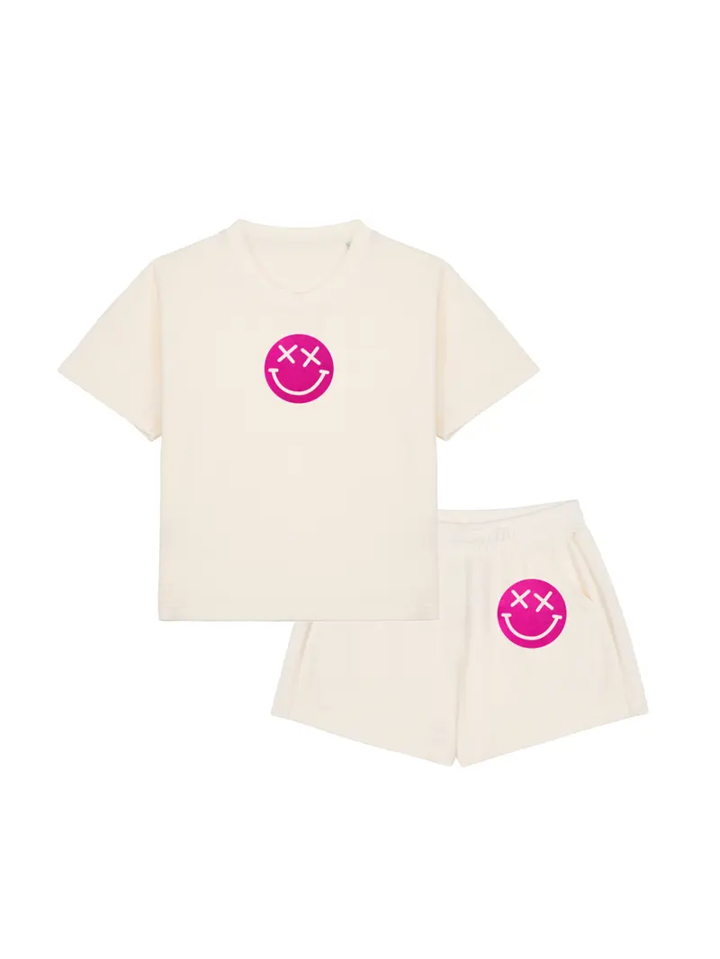 Girl Badstof Set Smiley Neon Pink Velvet | NOTE
