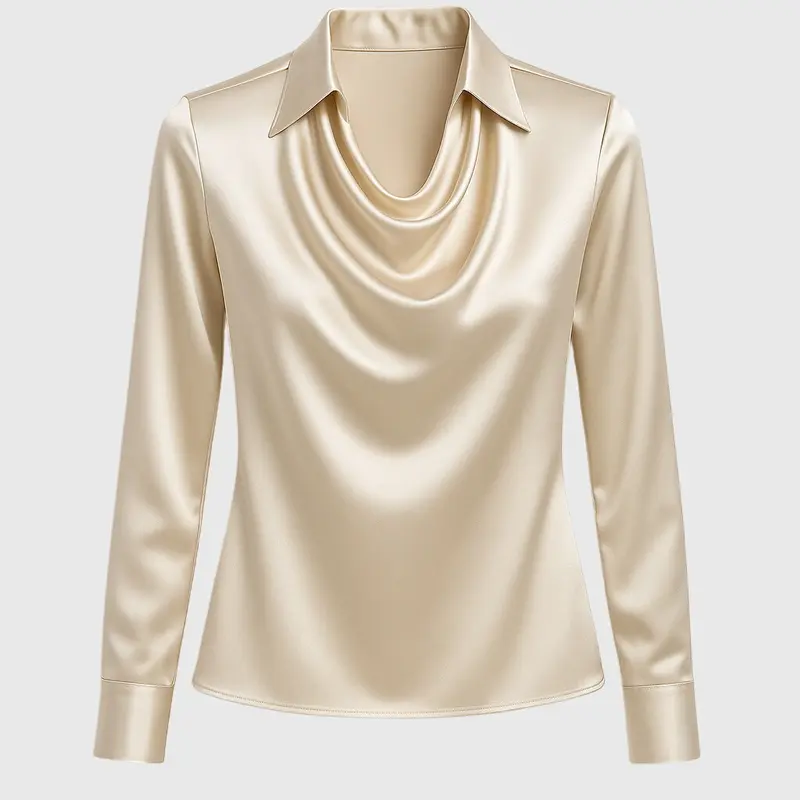 Gleura™ – Bluse mit Luxuriösem Glanz und Plissiertem Halsausschnitt