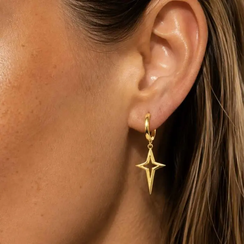 Gold plated zilveren oorbellen met hanger - ster Lucia