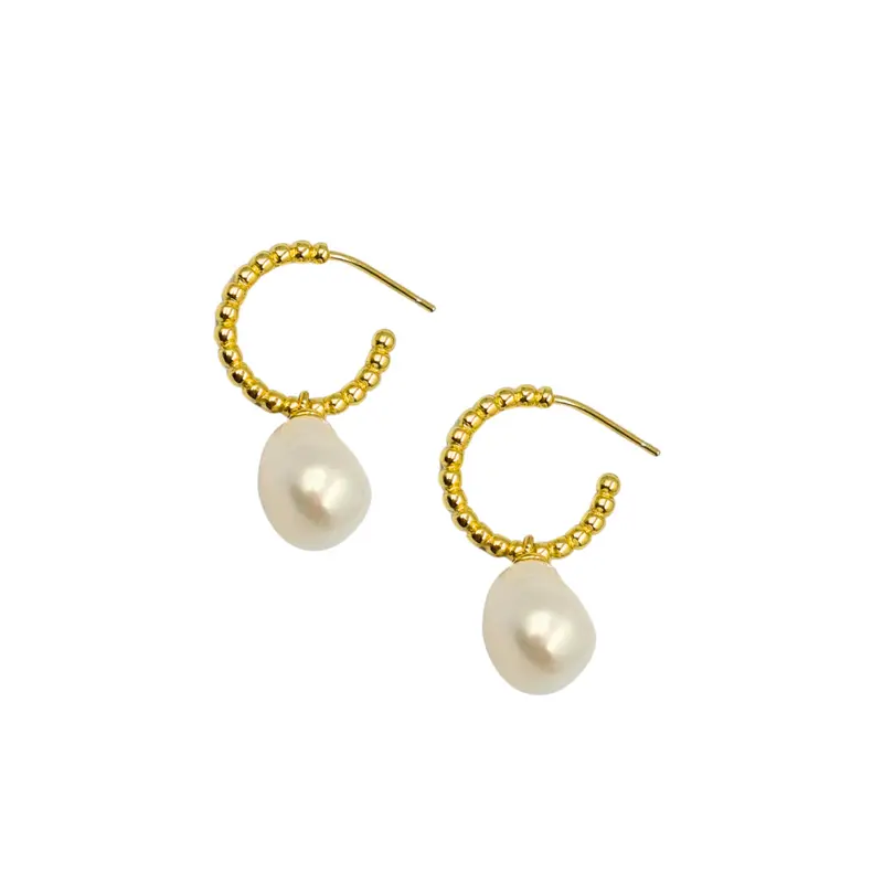 Gold plated zilveren parel oorbellen met hanger