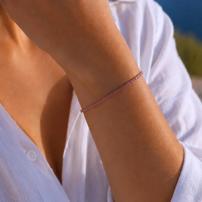 Gold Plated Zilveren Tennisarmband Fuchsia Roze Steentjes Grace