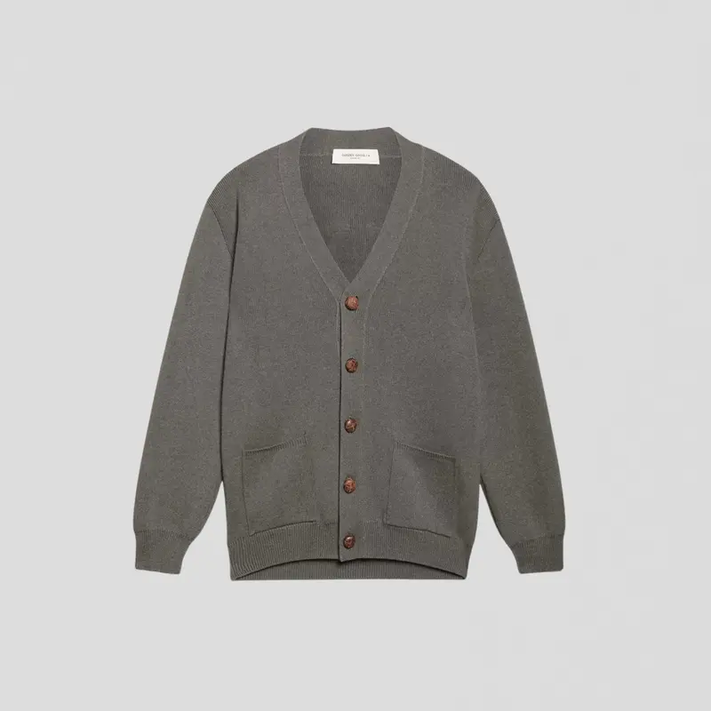 Golden Goose Golden M's Knit Cardigan Cotton With Logo Dark Grey Mel