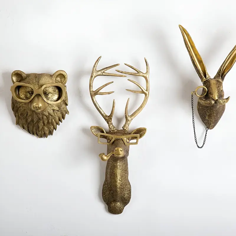 Golden - Head - Wandhaken Tierkopf aus Kunstharz