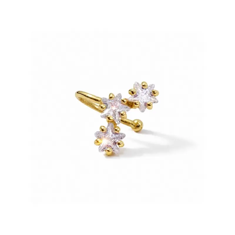 Goldplated Earcuff Met Steentjes Marina Star - Verguld Zilver - Sterren