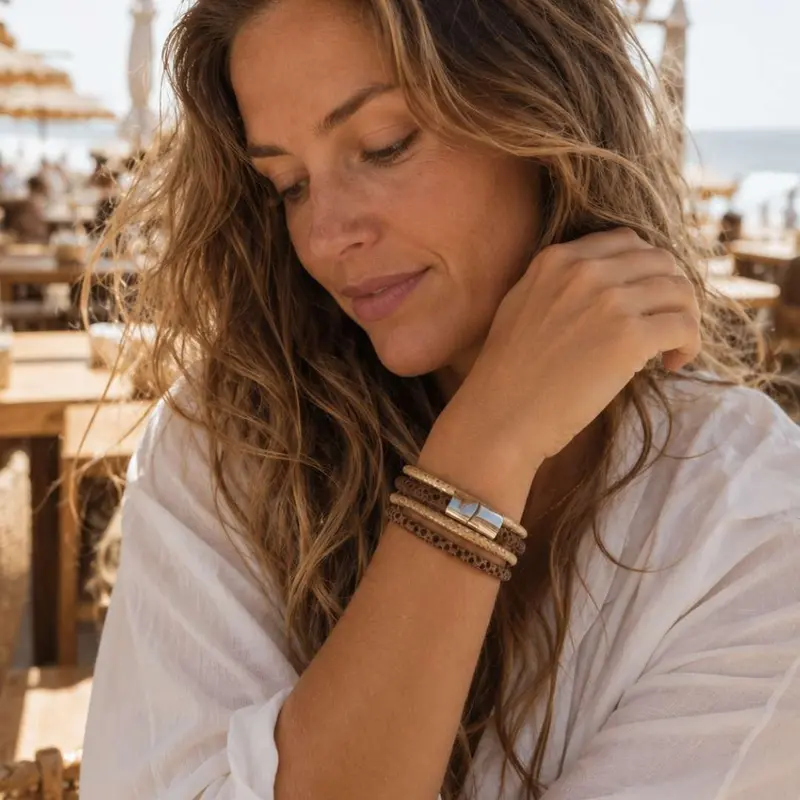 Goud Bruin Leren Armbandje Ibiza | Echt leer