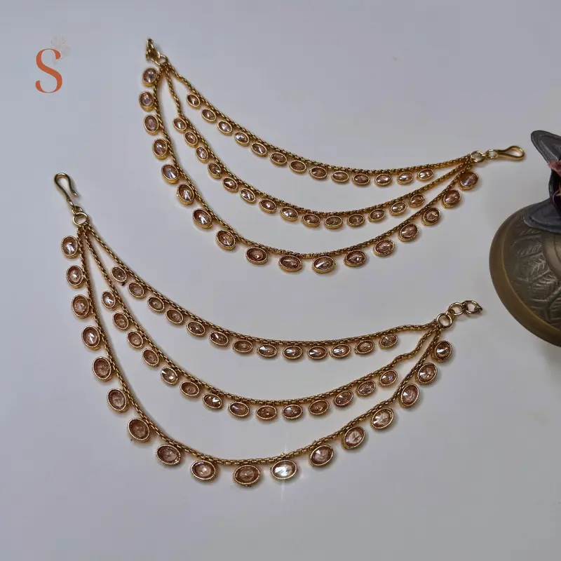 Goudkleurige accessoires voor oorbellen - 3 rijen met ovale stenen