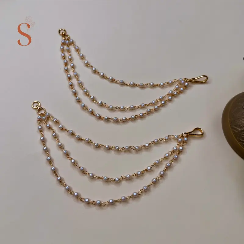 Goudkleurige accessoires voor oorbellen - 3 rijen met parel kraaltjes