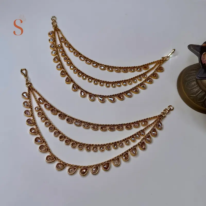 Goudkleurige accessoires voor oorbellen - 3 rijen met stenen
