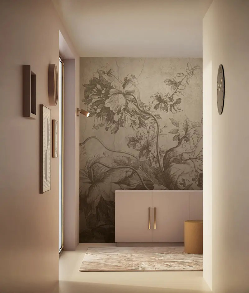 Gradient Flowers | Bloemen behang door Frans Uyterlinde | Beige| F-029