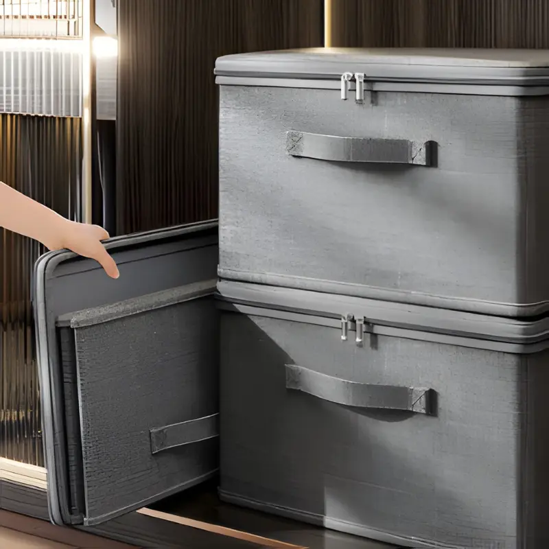 Grau - Stoff-Aufbewahrungsbox mit Deckel aus Stoff S–XXL