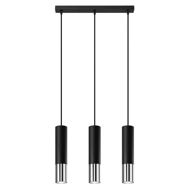 GU10 - 3-flammige Pendelleuchte, Stahl, Schwarz/Chrom
