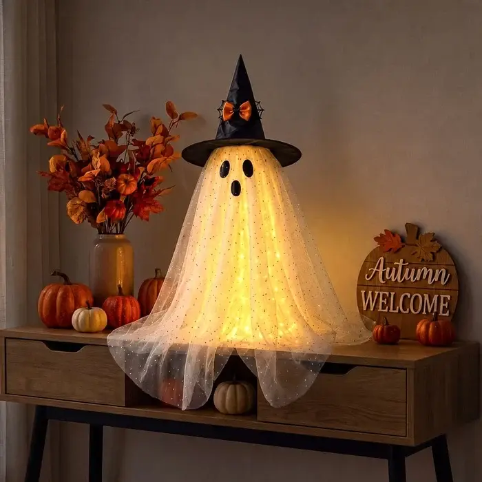 Halloween decoratie – lichtgevend tulespook met puntige heksenhoed