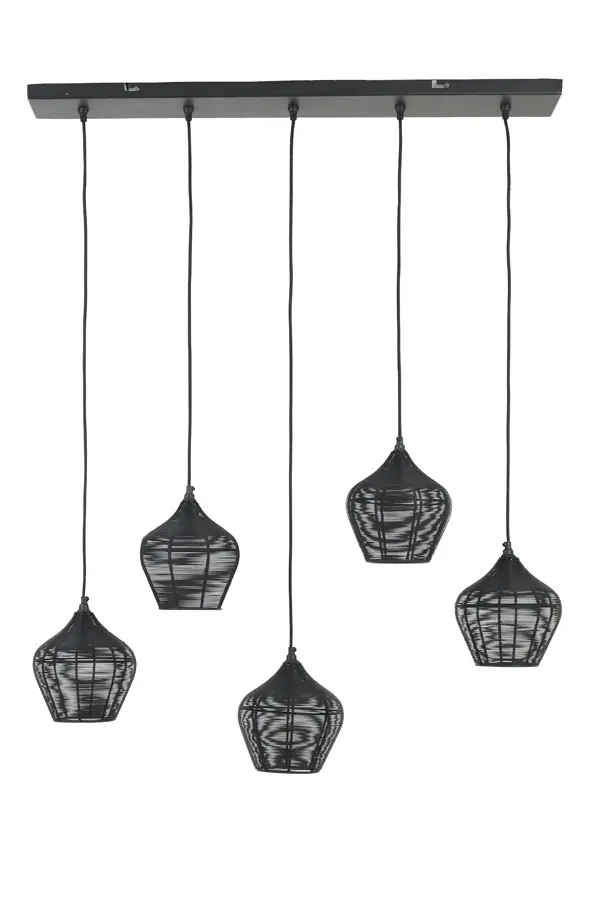 Hanglamp 5L 100x20x122 cm ALVARO mat zwart