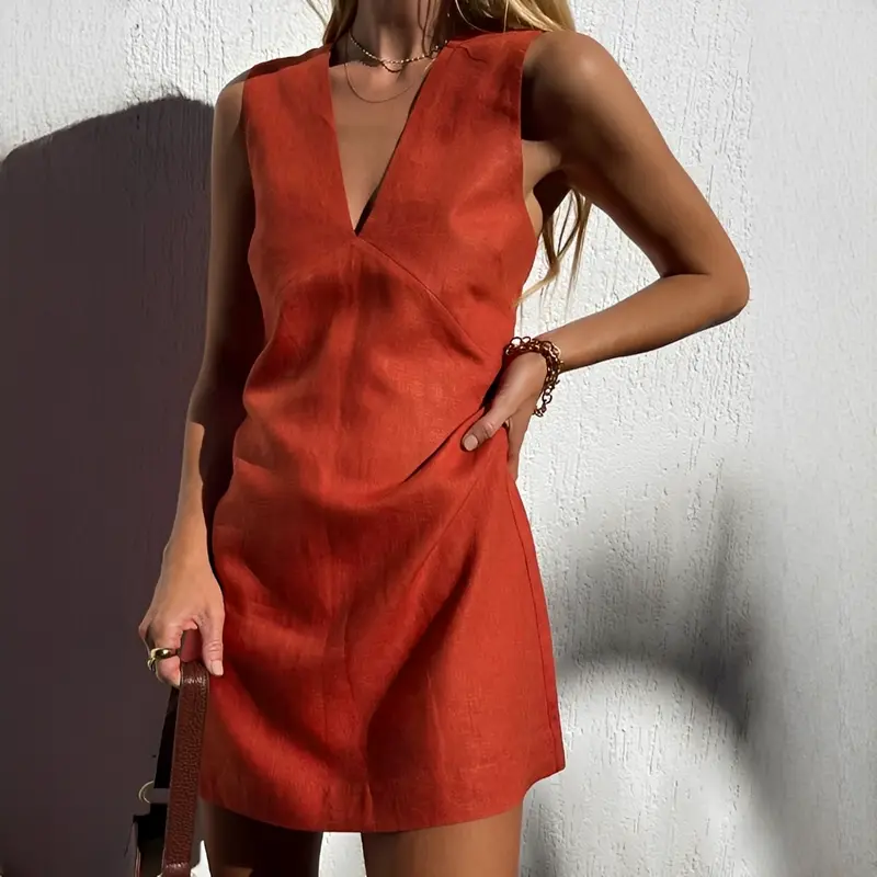 Hasmin - Lockeres kurzes Kleid mit V-Ausschnitt