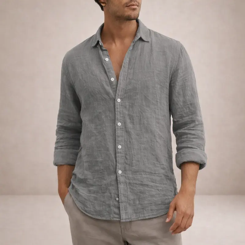 Heren casual overhemd – moderne textuur met knoopsluiting en lange mouwen