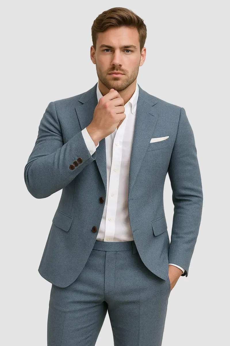 Heren Kostuumset – slim fit blazer en broek met linnen-look