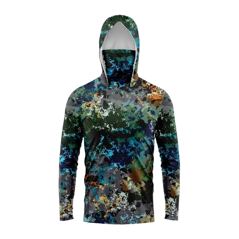 Heren visshirt met gezichtsbescherming – UPF 50 outdoor shirt met capuchon