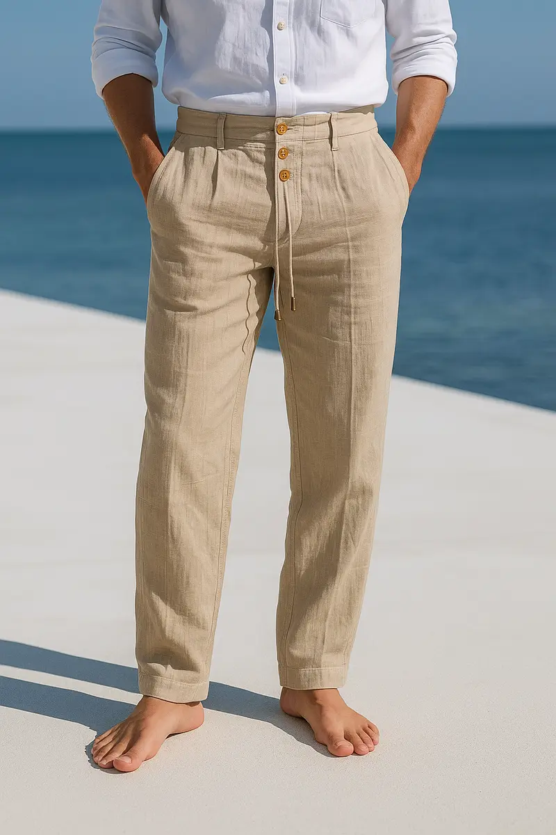 Herren Leinen Slim Fit Sommer Hose