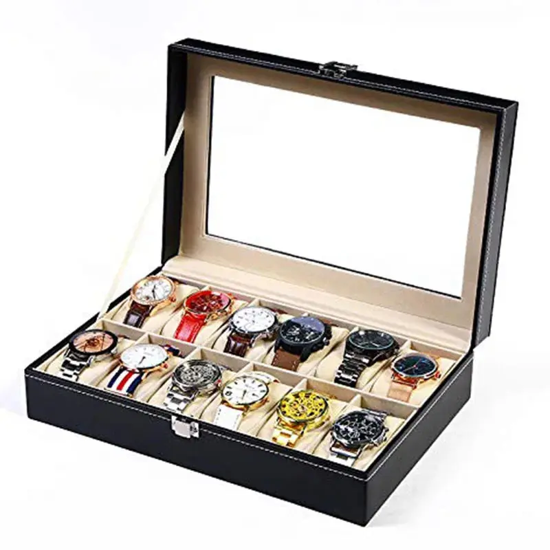 Horlogedoos – Displaybox voor 3, 6 of 12 Horloges met Glazen Deksel
