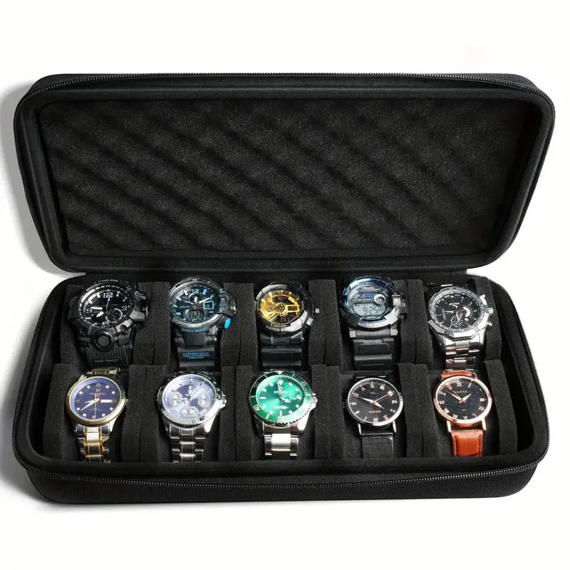 Horlogedoos – Draagbare Opbergkoffer voor 5 of 10 Horloges met Gevoerde Vakken