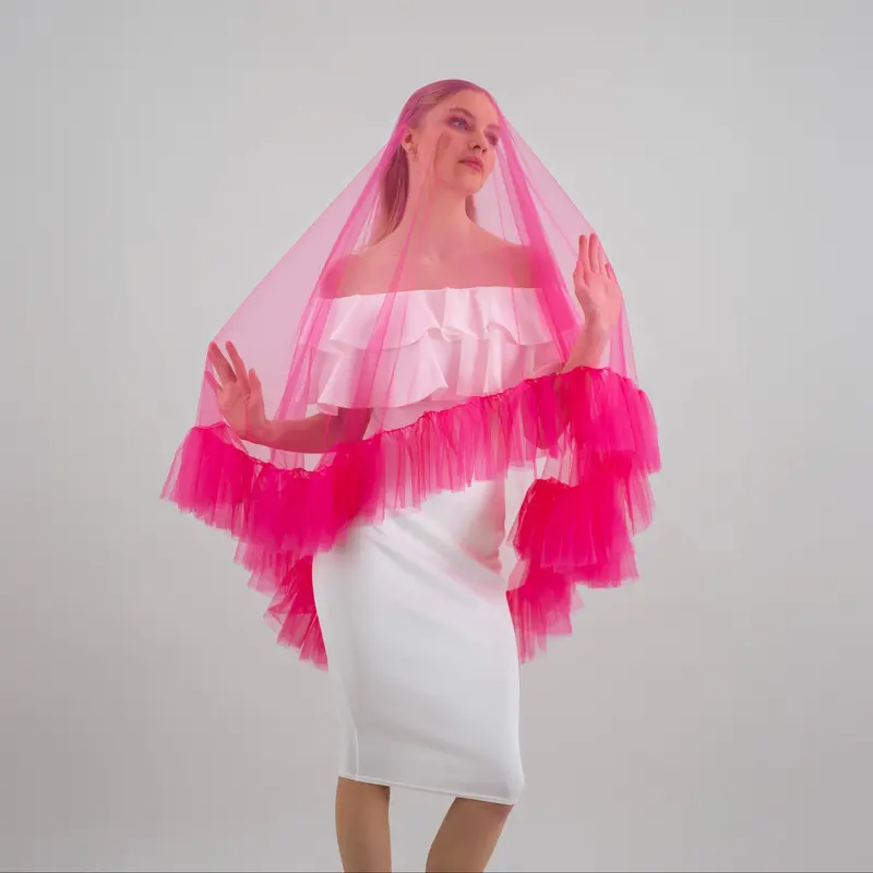 Hot Pink Ruffle Veil