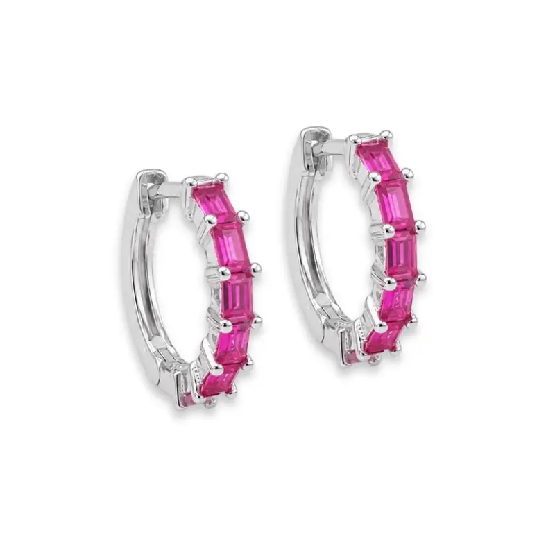 Huggie Oorbellen Zilver 16mm | Steentjes Roze Fuchsia Ciara