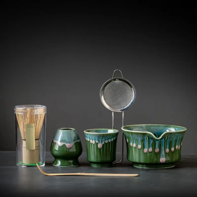 Japanisches - Matcha Tee Set 6-teilig aus Keramik & Bambus