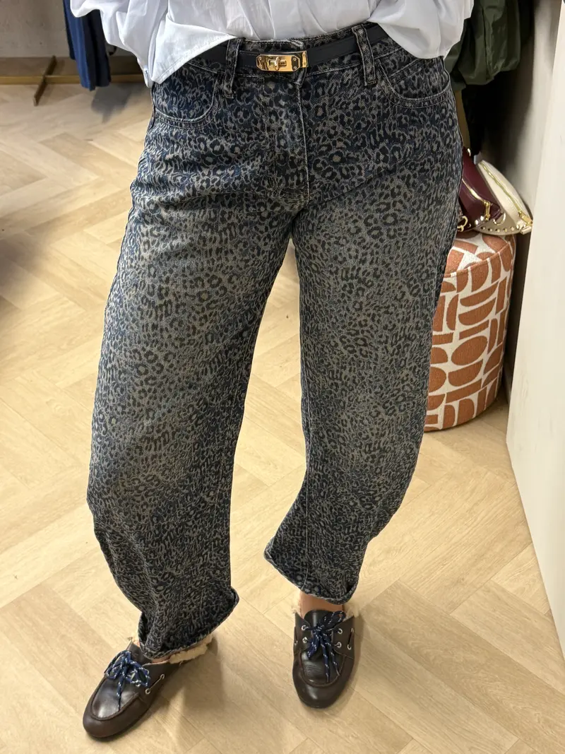 Jeans Sterre Barrel Fit Leopard Blauw Bruin