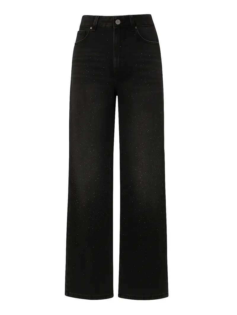 Jeans Wide Leg Glitter - Black