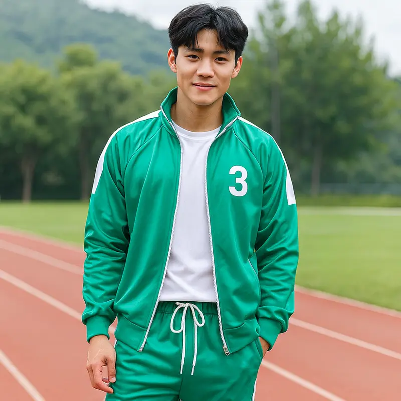 Joggingset groen – jas met rits, wit onderhemd en broek met trekkoord