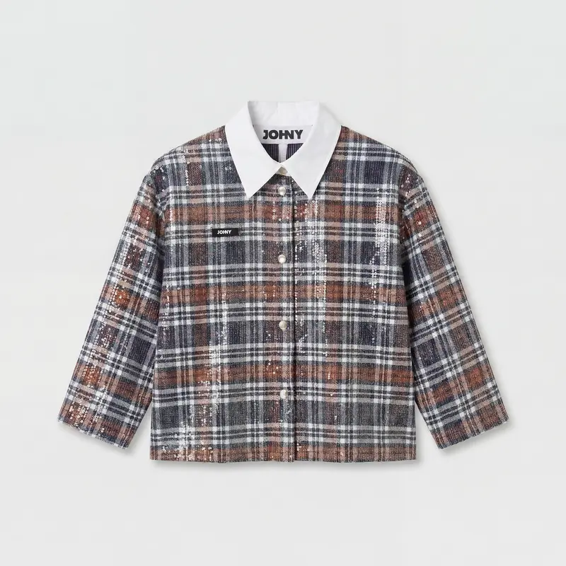 Johny Berry Blouse Check Paillettes Blue Mix