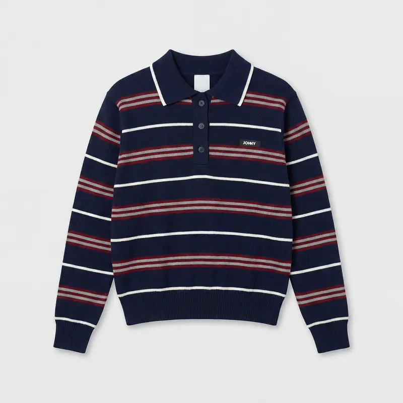 Johny Gino Cashwool Polo Long Sleeve Blue/ Burgundy