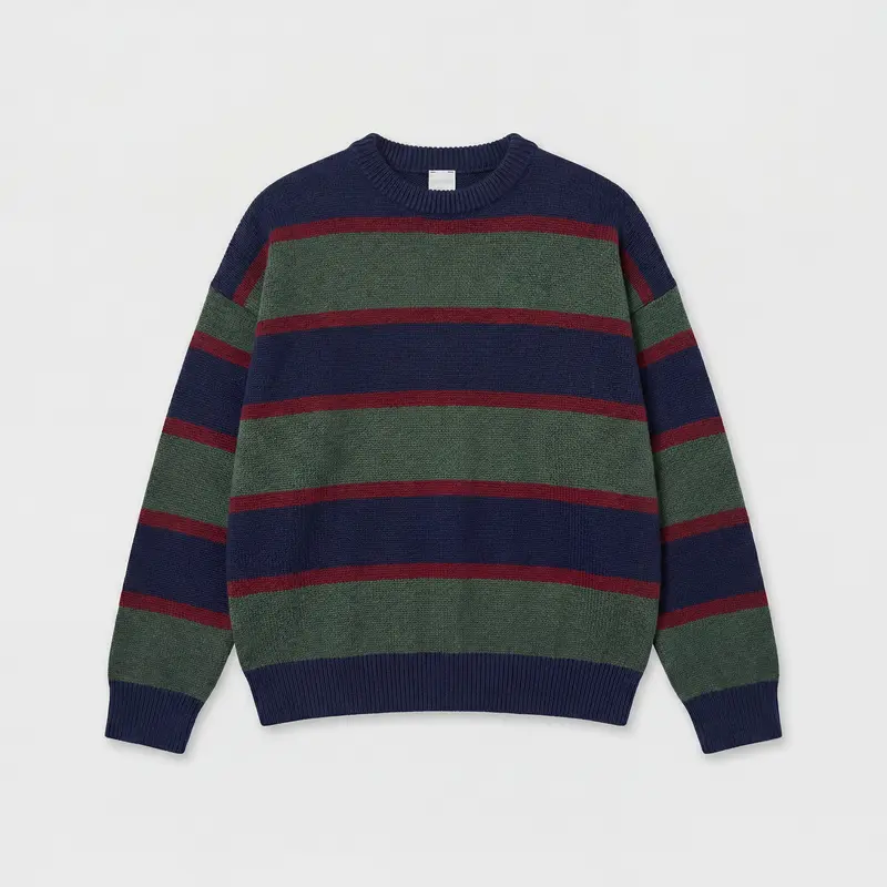 Johny Roxa Cashwool Crewneck Green/ Navy/ Red Stripe