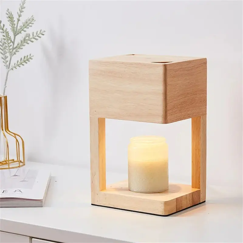 Kaarsenwarmerlamp van 26 cm in hout, met dimmer of timerschakelaar