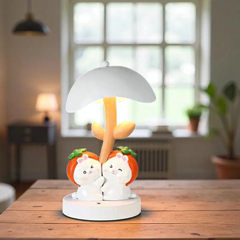 Kaninchen - Nachtlampe Kaninchen mit Pilzschirm aus Harz