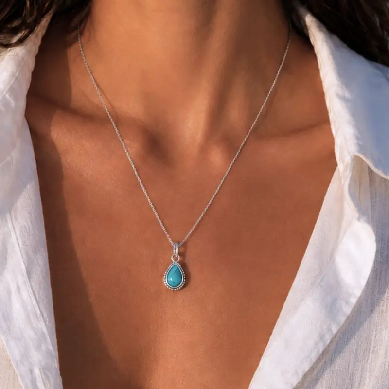 Ketting Met Blauwe Steen Turquoise Sansa | 925 Sterling Zilver