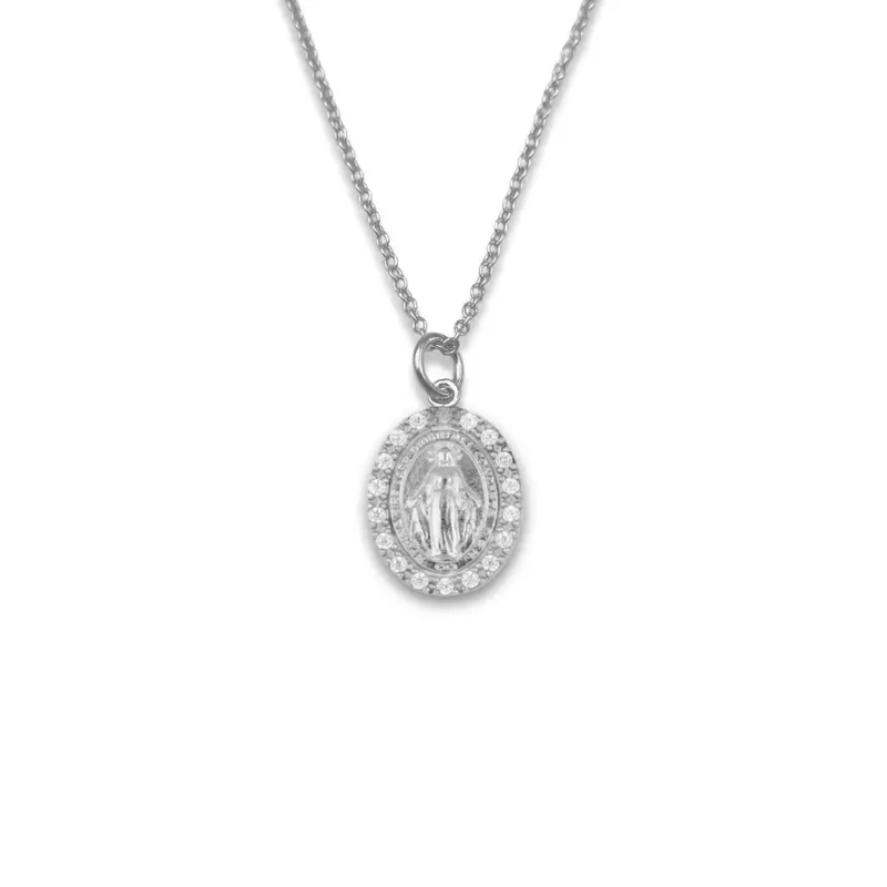 Ketting met Maria bedel en zirkonia van 925 zilver