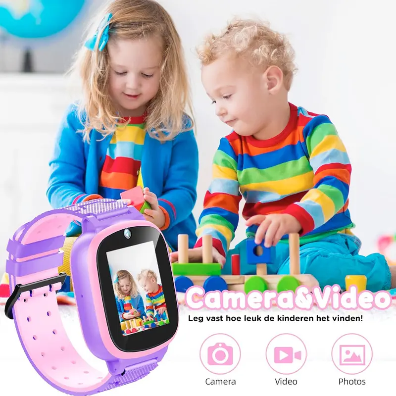 Kinder Smartwatch Met Locatie Tracking, Camera, SOS-Functie & Schoolmodus