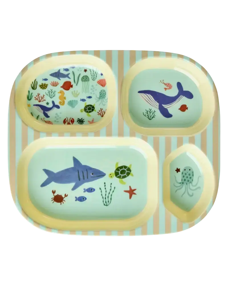 Kinderbord met 4 Compartimenten - Blauw - Ocean Print