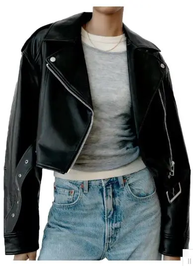 Klassische schwarze Leder-Motorradjacke