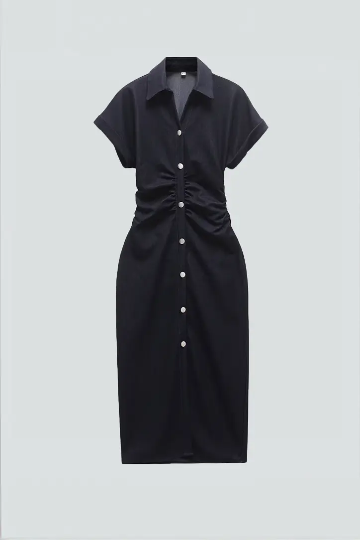 Knopfleiste Kleid mit Raffung