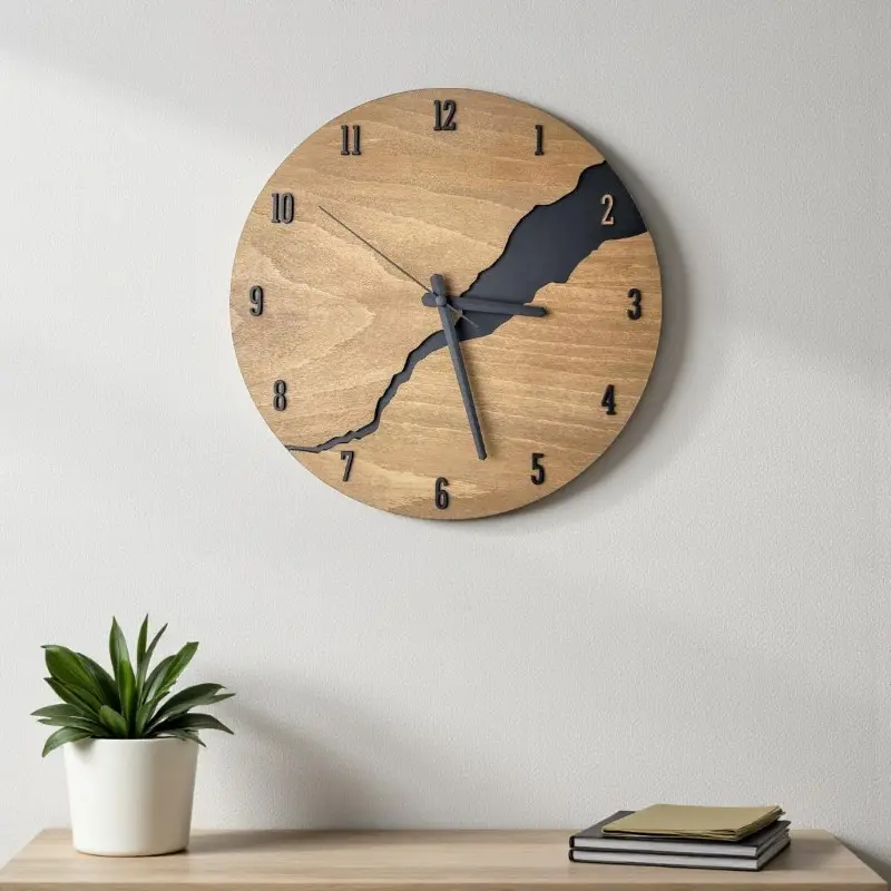 Kochia - Holz Wanduhr lautlos mit gut lesbarem Zifferblatt