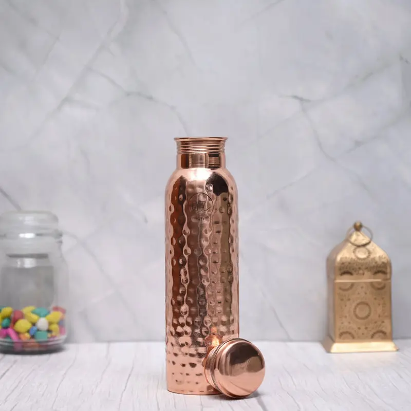 Koperen Waterfles 800 ml – Gehamerd, 99,7% Puur Koper & Lekvrij