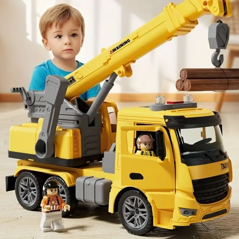 Kraanwagen van kunststof – draaibare giek, licht en geluid, vanaf 3 jaar